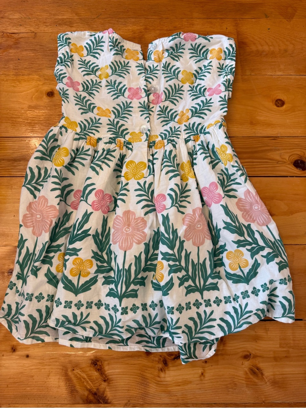 Pink Chicken White Floral Sundress with Pink, Yellow & Green Print
